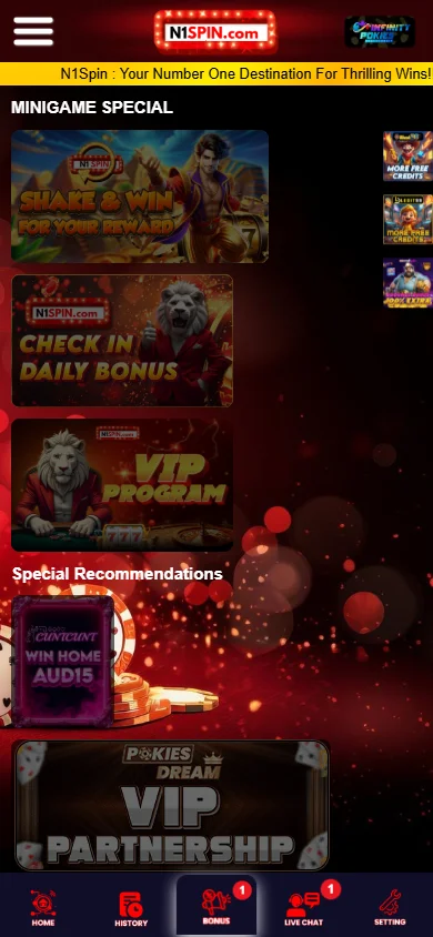N1spin Casino promotions page on a mobile device